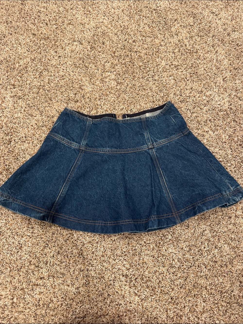 Reformation Dark Blue Denim Flared Mini Skirt